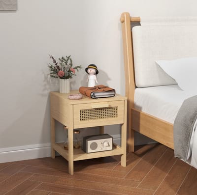 HAUSS SPOLE Nachtkastje - Compact Met Lade En Open Opbergvak - Voor Slaapkamer Of Woonkamer - Hout In Natuurlijke Houtkleur - 40x40x48,4 Cm