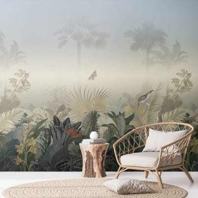 Fotobehang Profhome 392701-GU vliesbehang hardvinyl warmdruk in reliëf glad in jungle stijl mat blauw groen grijs 2,65 m x 2,8 m