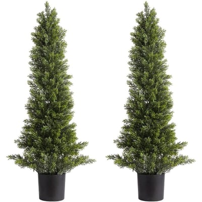 Arbres artificiels en buis de cèdre, Lot de 2, 914 mm, Buissons artificiels en pin, Aspect d'arbre en soie artificielle, Réel, Assemblage facile pour la décoration du porche d'entrée, de la terrasse extérieure