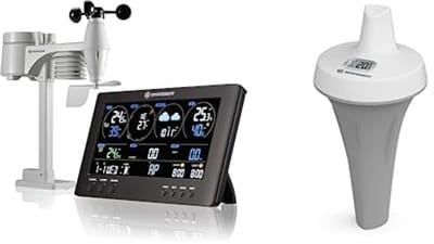 Draadloos weerstation met buitensensor en zwembadthermometer voor watertemperatuurmeting, ClearView met wifi en lichtintensiteit
