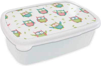 Broodtrommel Wit - Lunchbox - Brooddoos - Uilen - Patronen - Kinderen - 18x12x6 cm - Volwassenen