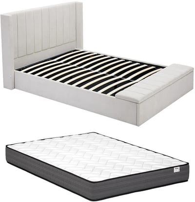 Vente-unique Bed met opbergruimte stof beige 140 x 190 cm
