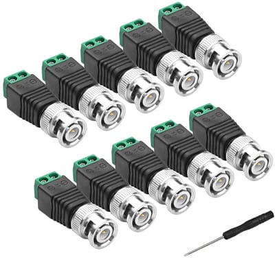 BNC Schroefklem Adapter - Coax naar Cat5 - Videobewaking Aansluiten - Soldeervrije Verbinding - 10 Stuks - Zwart