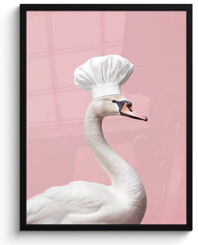 Fotolijst inclusief poster - Posterlijst 50x70 cm - Posters - Zwaan - Koksmuts - Mooi - Klassiek - Foto in lijst - Keuken decoratie muur - Wanddecoratie accessoires - Muurdecoratie - Schilderijen