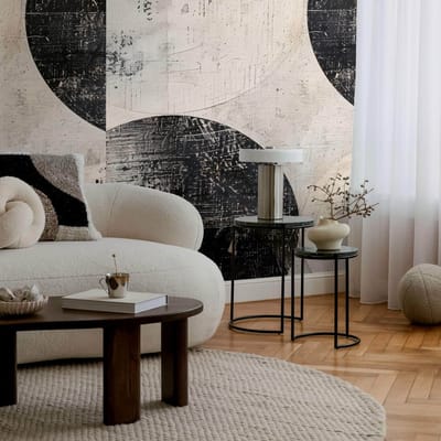 Fotobehang Profhome 791441-GU vliesbehang hardvinyl warmdruk in reliëf licht gestructureerd met geometrische vormen mat zwart crèmewit zijdegrijs beige 1,59 m x 2,8 m