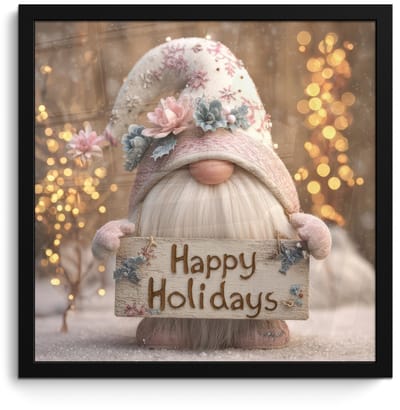 Poster in lijst - Fotolijst 40x40 cm - Posters - Kerst - Gnome - Bord - Kleurrijk - Posterlijst zwart - Decoratie - Wanddecoratie woonkamer - Muurdecoratie slaapkamer - Kerstversiering - Kerstdecoratie voor binnen - Kerstmis
