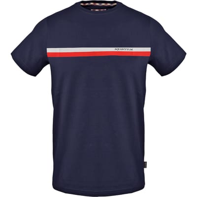Aquascutum Heren borst streep T-shirt (Marine)