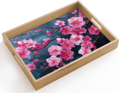 Dienblad hout 40x30 cm - Schootdienblad - Bloem - Bloesems - Roze - Abstract - Borrelplank rechthoek - Plateau dienbladen
