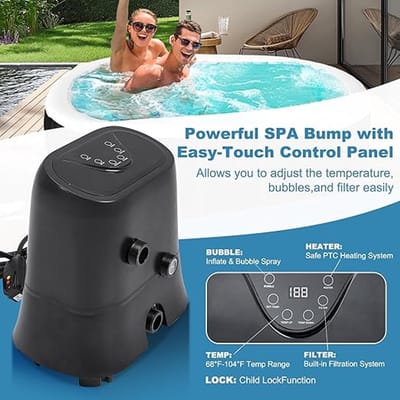 Opblaasbare 2-Persoons Whirlpool Hot Tub 190 x 120 x 63,5 cm – Jacuzzi met Luchtjets, Verwarmingspomp & Geïsoleerd Deksel, Spa Bad voor Binnen & Buiten – Pauwhome