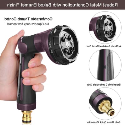 Tuinslang Spuitkop van 100% Metaal, 8 Spray Patronen voor Hoge Druk, Ideaal voor Tuinirrigatie, Auto- en Dierenwassen