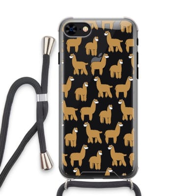 Case Company® - Hoesje met koord geschikt voor iPhone 8 hoesje met Koord - Alpacas - Telefoonhoesje met Zwart Koord - Bescherming aan alle Kanten en Over de Schermrand