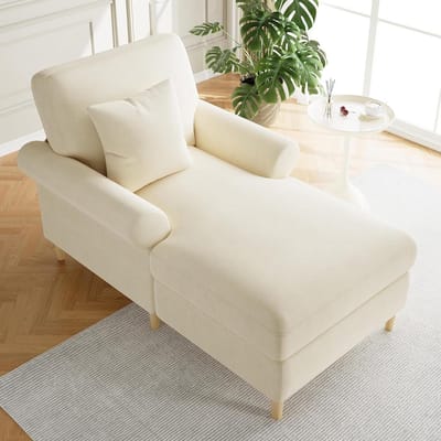 Gewatteerde relaxstoel - Opvouwbare stoel - Ontspannen lezen - Luxe fluwelen stof - 87x90x133cm - Beige