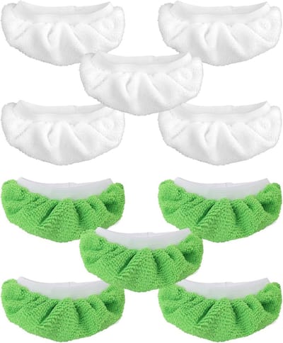 Stoomreiniger Pads Set - Microvezeldoeken Hoes Wasbaar - Vervangingspads voor Handheld Stoomreiniger - 10 Stuks - Wit Groen - Compatibel met Stoomreinigers