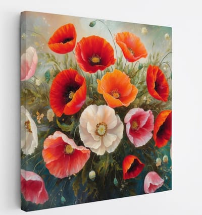 Saammp Canvas Schilderij - Bloemen Boeket Wit en Oranje - Natuur - Abstract - 20x20 - Foto op canvas - Wanddecoratie - Muurdecoratie Woonkamer - Kantoor Decoratie