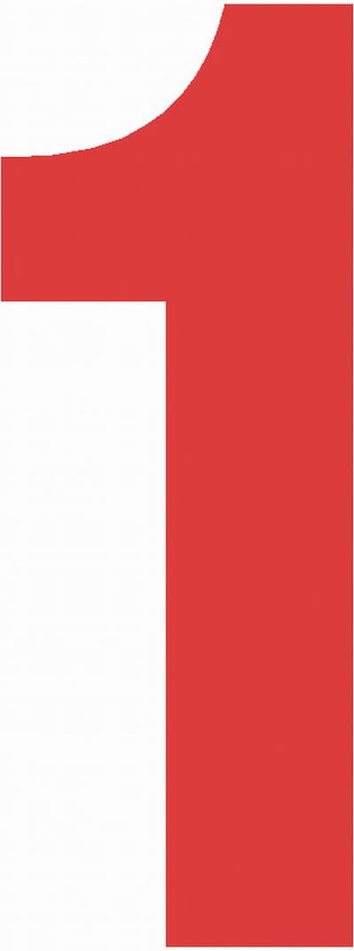 Cijfersticker nr. 1 ROOD 10x5cm plakcijfer huisnummersticker containersticker magazijn sticker