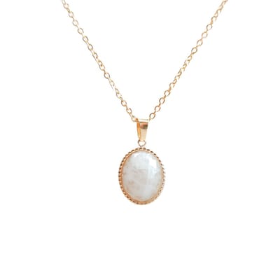 Ava & Imber | Ovata Ketting Maansteen | Creme Witte Edelsteen Hanger Ketting | Klassieke Medaillon Ketting | 18K PVD Gecoat Stainless Steel | Damesketting in Cadeaudoosje
