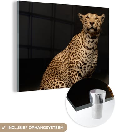 MuchoWow® Glasschilderij 160x120 cm - Schilderij acrylglas - Luipaard - Dieren - Vlek - Foto op glas - Schilderijen