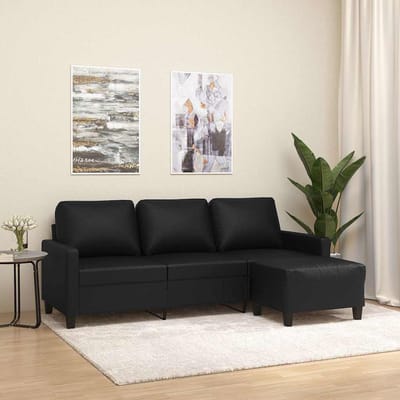 vidaXL - Driezitsbank - met - voetenbank - 180 - cm - kunstleer - zwart