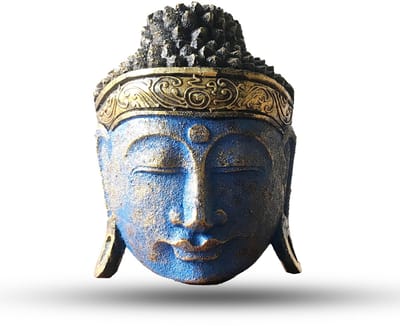 Ancient Wisdom - Decoratief beeld - Boeddha-hoofd 25 cm blauwe glanzende afwerking - woondecoratie - beeldje - figuur - interieur - ornament - kunst