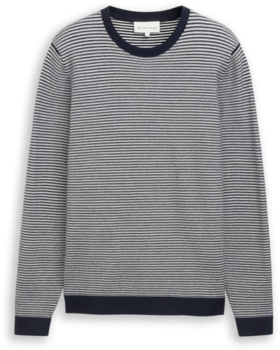 Tom Tailor - Gebreide trui van katoen - Maat XXL - structured stripe navy white