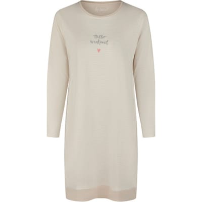 By Louise Dames Nachthemd Lange Mouw Beige Gestreept - Maat XL