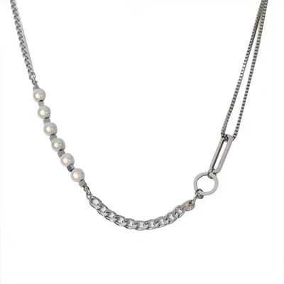 Nieuwe Splicing Ketting Jongens Imitatie Lichtgevende Parel Trui Ketting Streep Dames Populair Uniek Hip-hop, Sieraden Dames gray