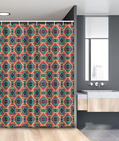 New Bed, Etnisch Geometrische Vormen, Douchegordijn Badkamer Decor Set met Haakjes, 120 cm B 180 cm L