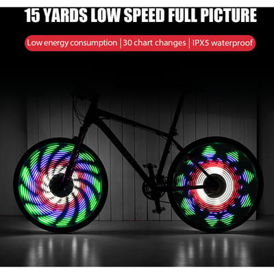 64-LED Mountainbike Spaak-/Naafverlichting (USB Oplaadbaar) – Veiligheidslicht voor Nachtrijden met 30 Schakelbare Patronen – Eén red