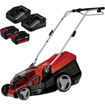 Einhell Accu Grasmaaier GE-CM 36/36 Li Kit - Power X-Change - 36 V/Li-ion - Maaibreedte: 36 cm - Aanbevolen gazonoppervlakte: tot 400 m² - 40 L opvangzak - Maaihoogte: 25-75 mm - Incl. 2x 4.0 Ah Accu en 2x laders