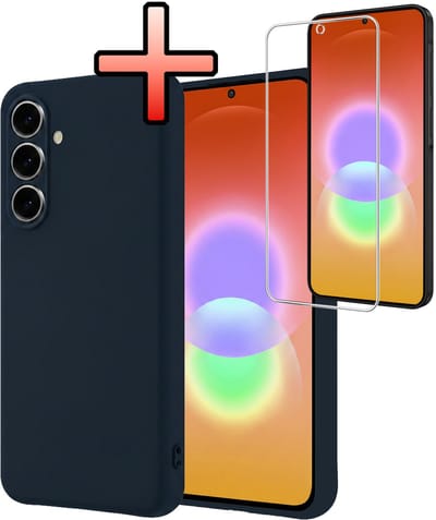 Hoesje - Met Screenprotector - Geschikt voor Samsung Galaxy A27 - Sterk & Shockproof - Back Cover - Siliconen Case - Telefoon Hoes - Donkerblauw
