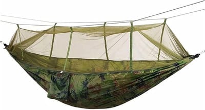 Dubbele Hangmat - Kampeerhangmat Klamboe - Buiten Ontspannen - Inclusief Boomriemen - 150 kg Gewicht - Groen