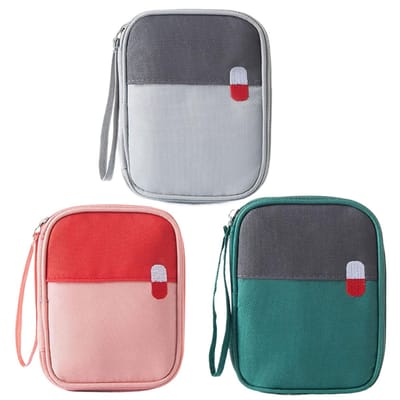 Mini EHBO Tas – 3 Stuks | Compact & Waterdicht | Grijs/Groen/Roze | Ideaal voor Reizen, Auto, Outdoor