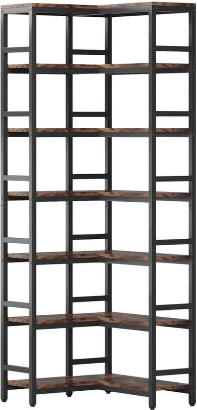 Hoekkast Dublin - Hoge vakkenkast 200cm - Boekenrek Hoekmeubel - Opbergrek 7 planken - Bruin