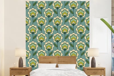 Behang - Fotobehang Retro - Design - Jaren 70 - Bloem - Breedte 225 cm x hoogte 280 cm