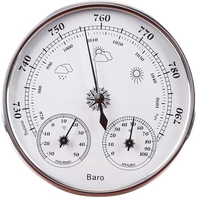 Thermomètre Baromètre Hygromètre 3 en 1 Toutes Saisons Mural Intérieur Extérieur Instrument Météorologique Précis Argent Blanc gray