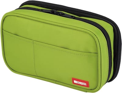 Pennenetui Dubbel - Etui Kantoorartikelen - Schrijfgerei Organiseren - Vier Compartimenten - 20 x 7 x 12 cm - Geelgroen