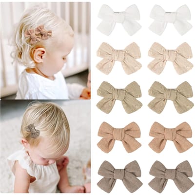 10Pcs Pinces à Cheveux Mignonnes avec Nœud pour Enfants Coton-Lin Bébé à Enfants Épingles à Cheveux Douces Design Entièrement Enveloppé, Accessoires pour Cheveux Sûrs blanc