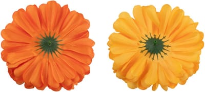 J-Line bloem Bol Dia 13cm - kunststof - geel/oranje - 2 stuks