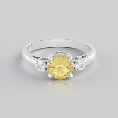 Cavill - Gele Beril Ring 1 052 ct - 925 Sterling Zilver Platina Geplatineerd - Damesring met Sprankelende Zirkon 0 271 ct Elegant