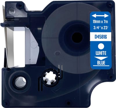 DULA Dymo D1 45816 Compatible label tape - 1 lettertape - Wit op blauw - 19mm x 7m