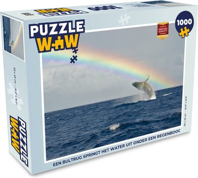 Puzzel Een bultrug springt het water uit onder een regenboog - Legpuzzel - Puzzel 1000 stukjes volwassenen