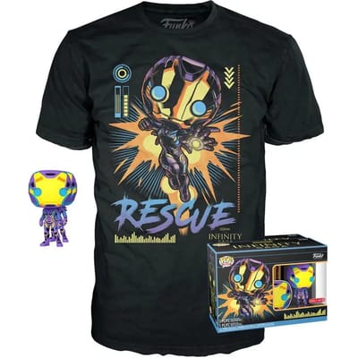 Funko The Avengers - Marvel POP! & Tee Box Rescue Blacklight Verzamelfiguur & Tshirt Set - S - Zwart