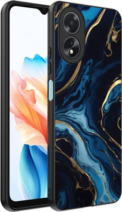Smartphonica Telefoonhoesje Geschikt voor Oppo A18 met marmer opdruk - TPU backcover case gold blue marble design - Goud Blauw geschikt voor Oppo A18