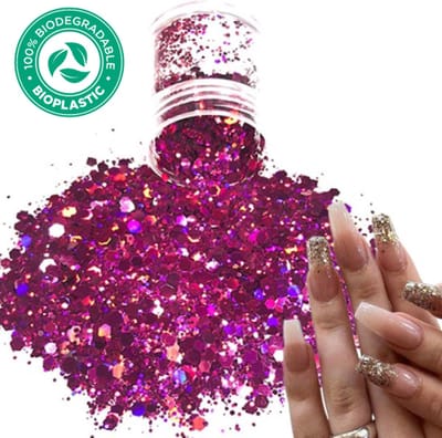 Chunky Glitters (Donkerroze) [Volume 8g - Festival Glitter Outfit Nagel Decoratie Versiering - Manicure Kunstnagels Nepnagels Acryl Nagels - Kinderen Volwassenen Dames Glitters]