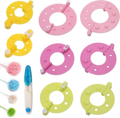 JGS Premium - Pomponmaker set met 9 stuks | Pomponmaker in 4 maten met schaar | DIY Fluff Ball Weaver naalden | Voor hoeden en poppen