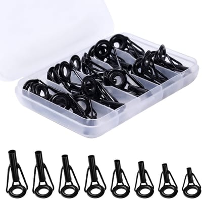 Dailygoods- Hengel Tip Reparatieset - 8 Verschillende Maten - Roestvrij Staal - Keramische Gidsringen - Inclusief Plastic Opbergdoos - Geschikt voor Zoet- en Zoutwater - Hengelonderdelen