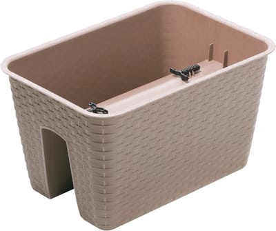 Balkon plantenbak Ratolla - kunststof - voor reling/balustrade - taupe - 40 cm - rotan look - tuin bloempotten