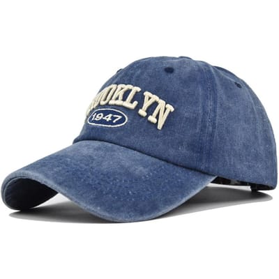 Hoogwaardige baseballpet met Brooklyn-borduurwerk voor mannen en vrouwen, modieuze effen vintage pet met klep, verstelbare snapback-sluiting voor buiten. 54-60cm blue