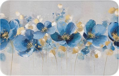Badmat 80x50 cm - Antislip - Bloemen - Blauw - Abstract - Badmatten voor badkamer - Badkamermat - Douchemat - Badkamer mat