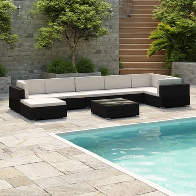 vidaXL - 8-delige - Loungeset - met - kussens - poly - rattan - zwart